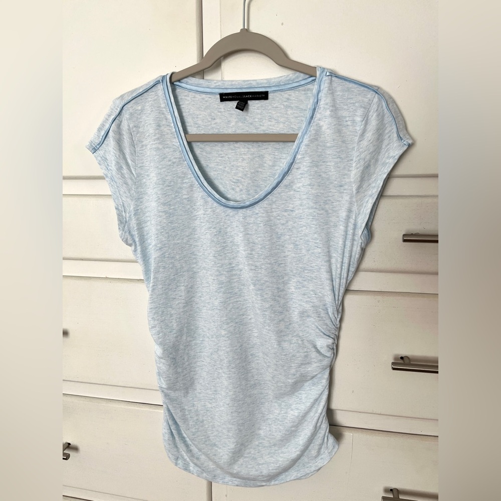 White House Black Market Light Blue ruched t shirt top size small